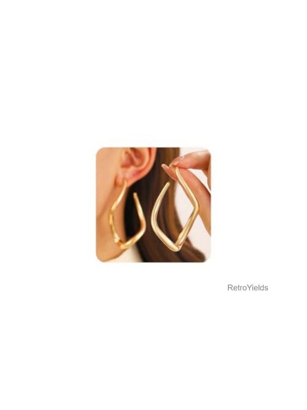 Gold Plated Twisted Square Hoop Earrings 7cm Statement Women